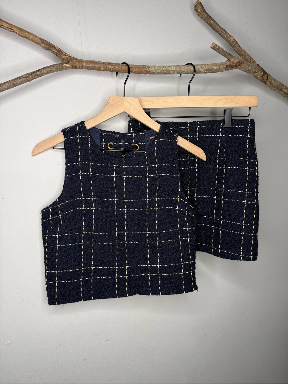 Forever 21 Navy Tweed Plaid Two-Piece Set